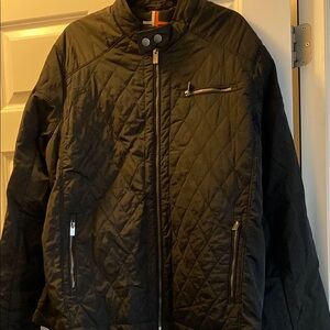 Black Puffer Jacket with Diamond Stitching and Full-Length Zipper